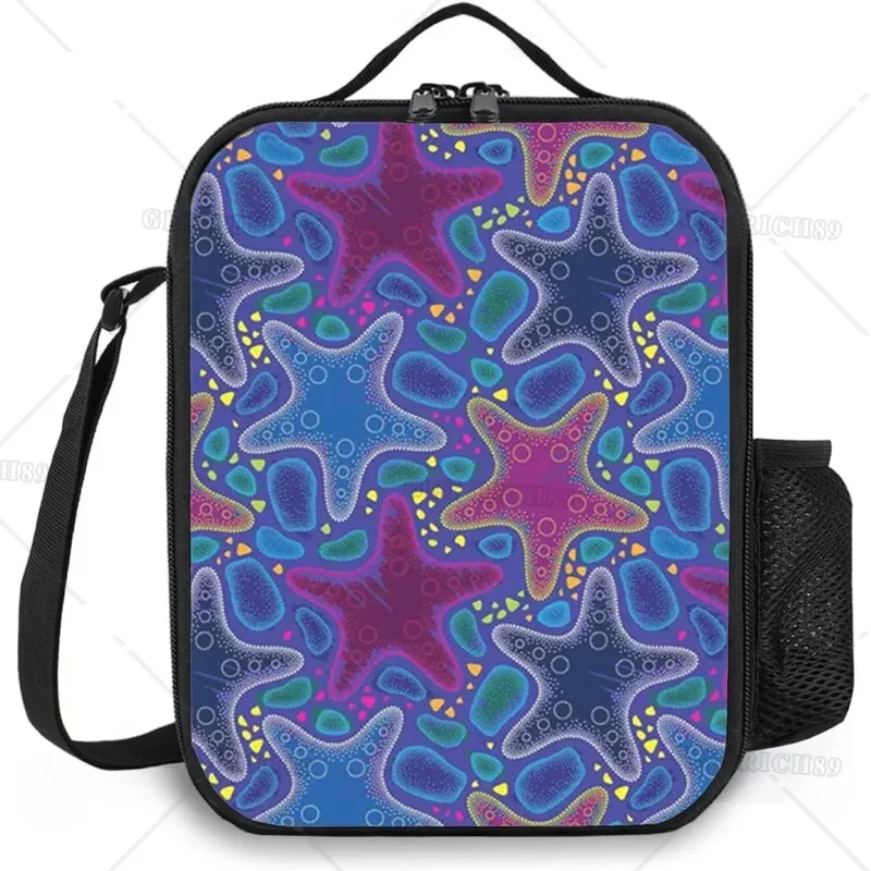 Dotted Pebbles Theme Stars Starfish Psychedelic Lunch Box for Men Women Adults Reusable Portable Lunch Bag for Office Work