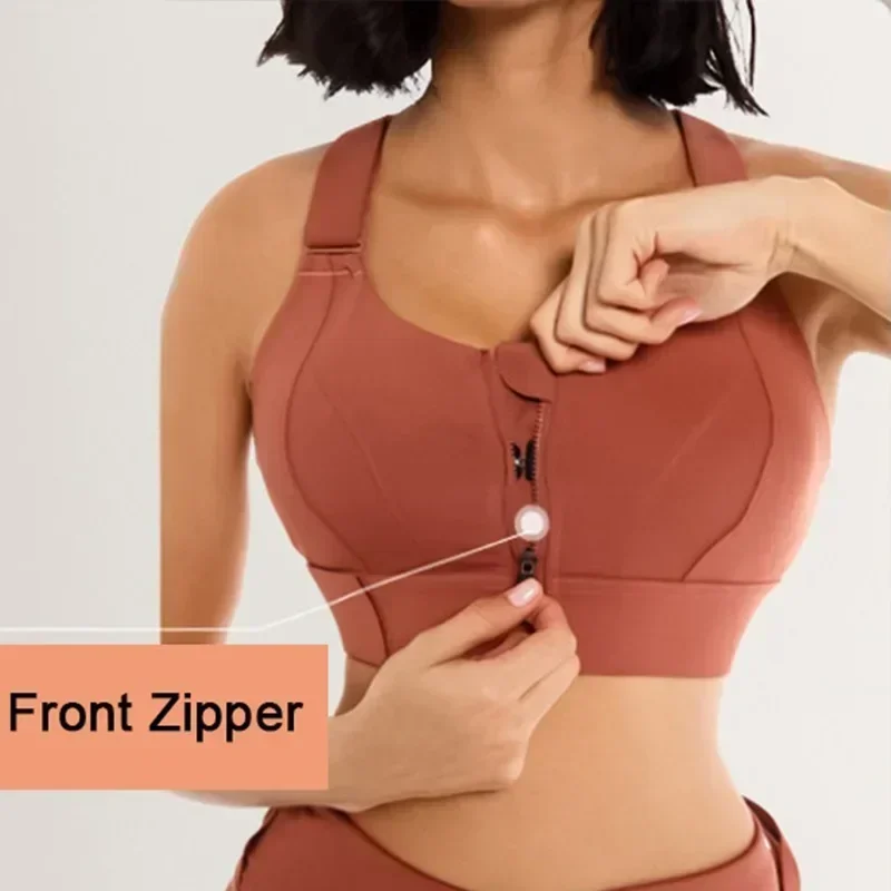 Front Zipper Women Sports Bra High Impact Underwear Fitness Yoga Tank Tops Plus Size Vest Shockproof Running Sportswear 5XL