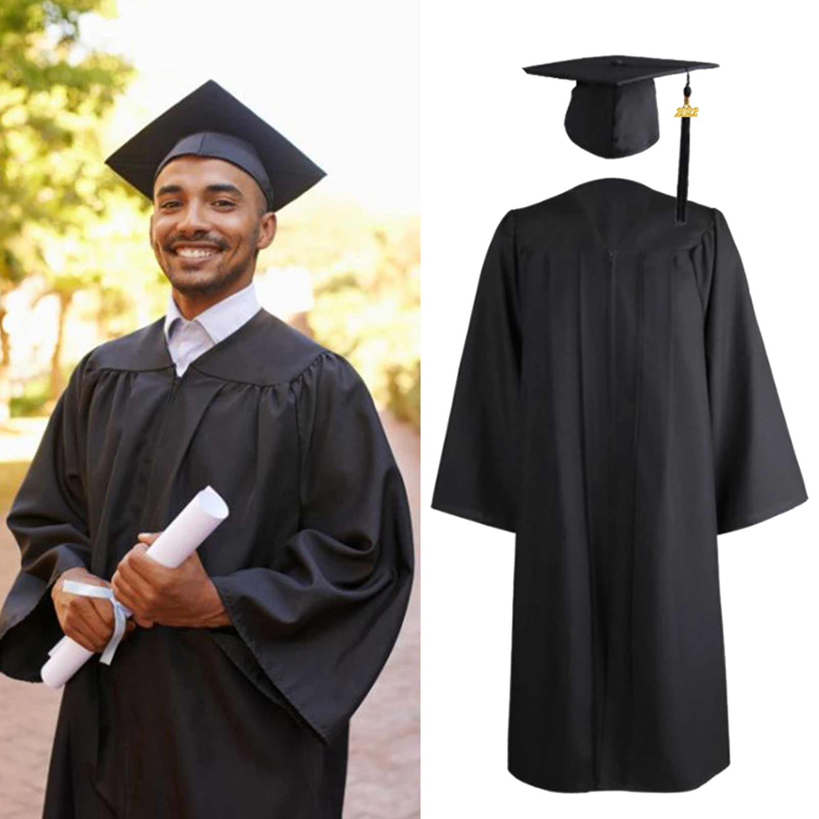 Adults 2022 Graduation Gown and Cap Tassel Drape High School College Bachelor Gown Set Unisex