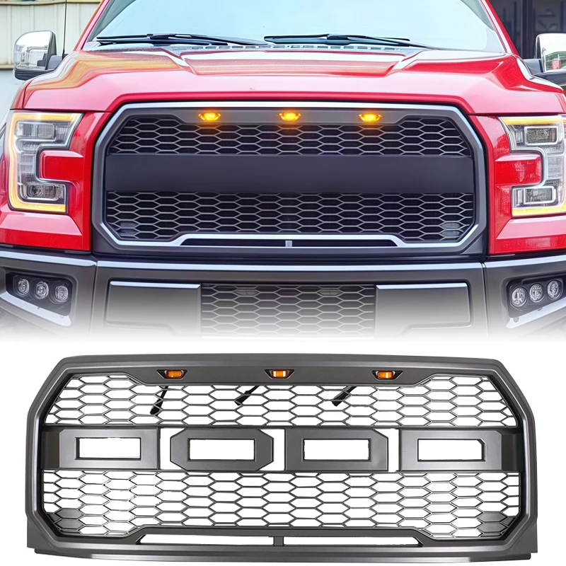 

Front Bumper Grille With Lights F-150 Raptor Racing Grill Auto Parts Fits For 2015 2016 2017 Ford F150 Grill