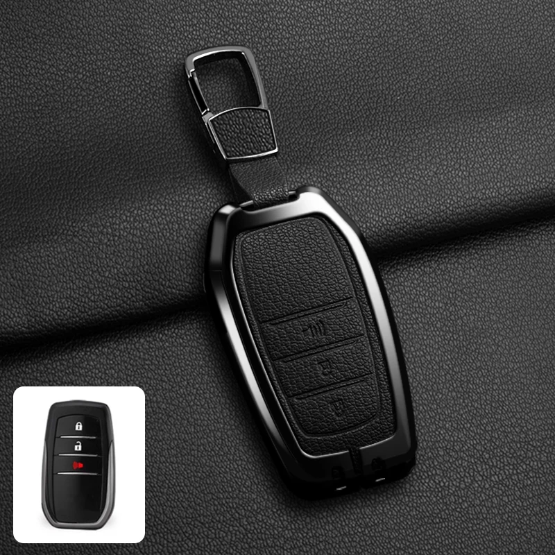 Passende Schlüsselhülle aus Zinklegierung und Leder für Toyota CHR Hilux Fortuner Land Cruiser 200 Camry Corolla Crown RAV4 Highland – Detail 31