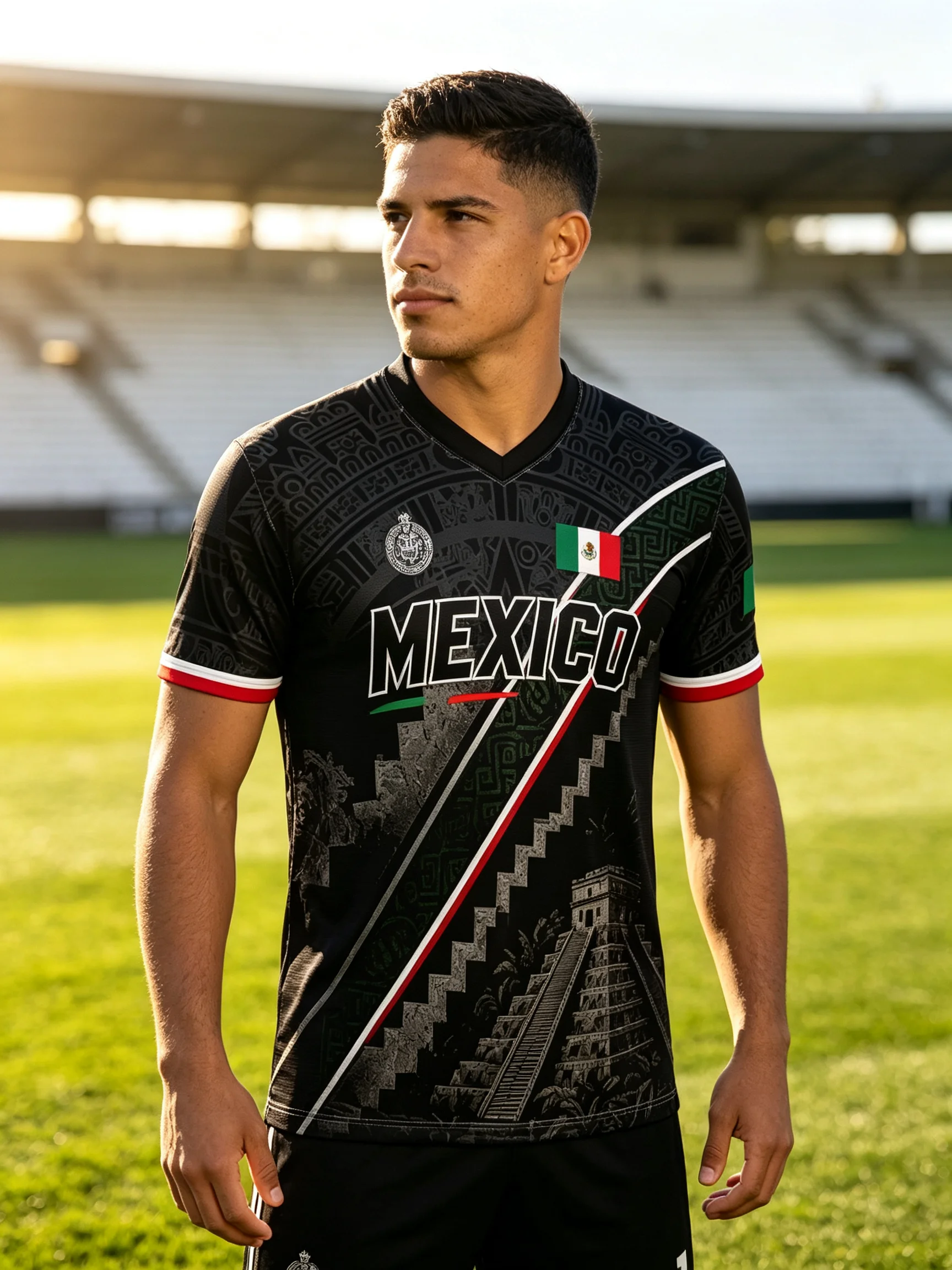 Vintage Aztec motif Mexico soccer uniform, fast‑drying breathable cloth, diverse collar styles for daily and sports use