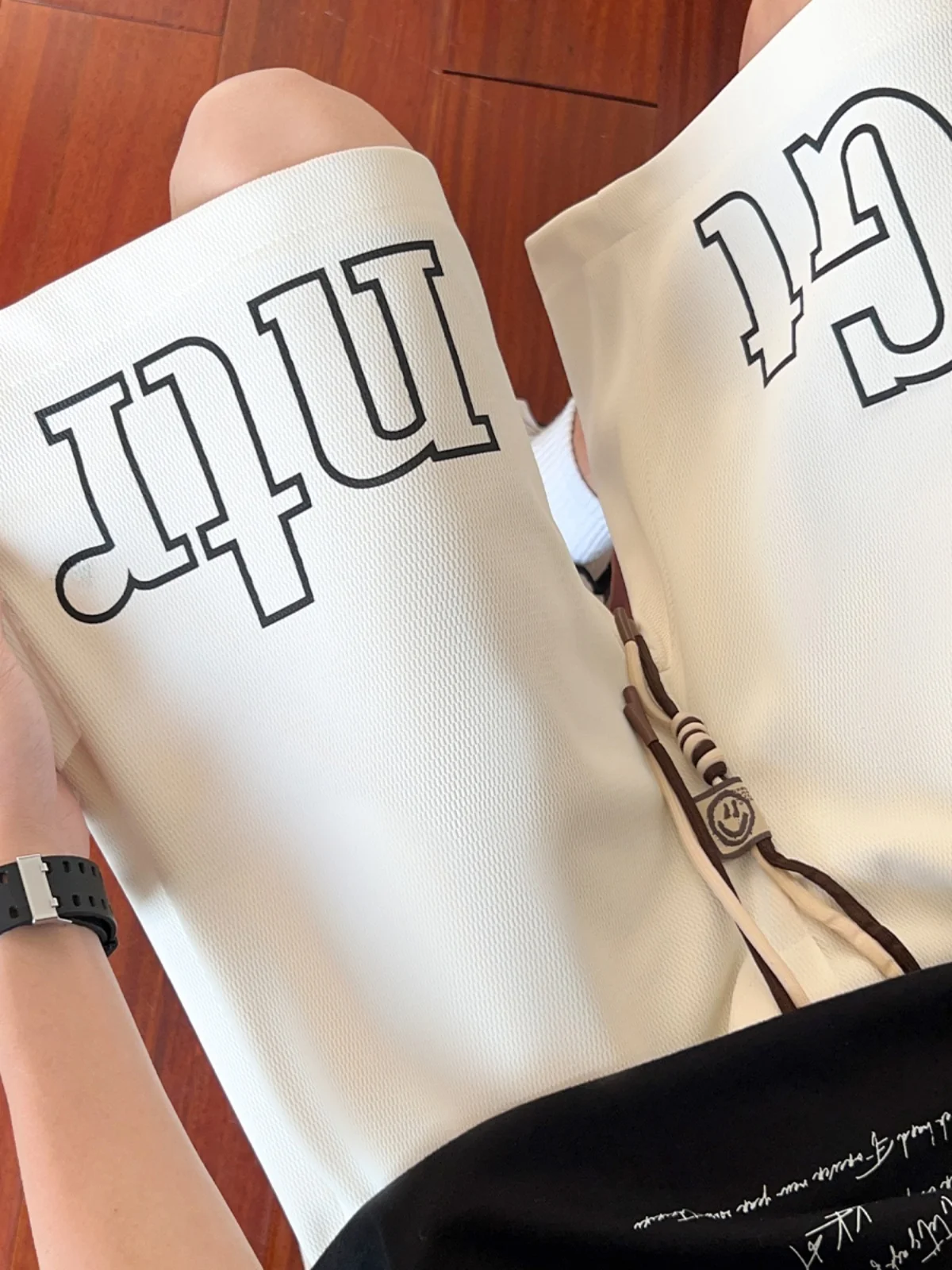 

Ice Silk Men's orts Casual Loose Fit Five-Quarter Length Street Sle Trendy Brand Printed Sport Sweatpants Breathable Summ...