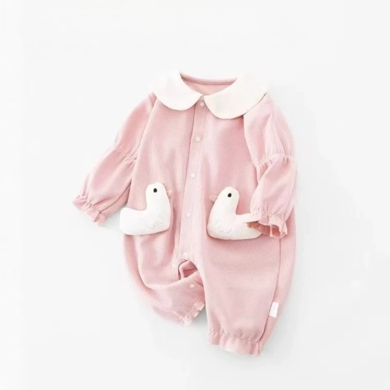 Infants Baby Girl Long-Sleeve Jumpsuit for Spring Autumn Outware Newborn Cute Collared One-Piece Romper Clothing 3-6-9-12M