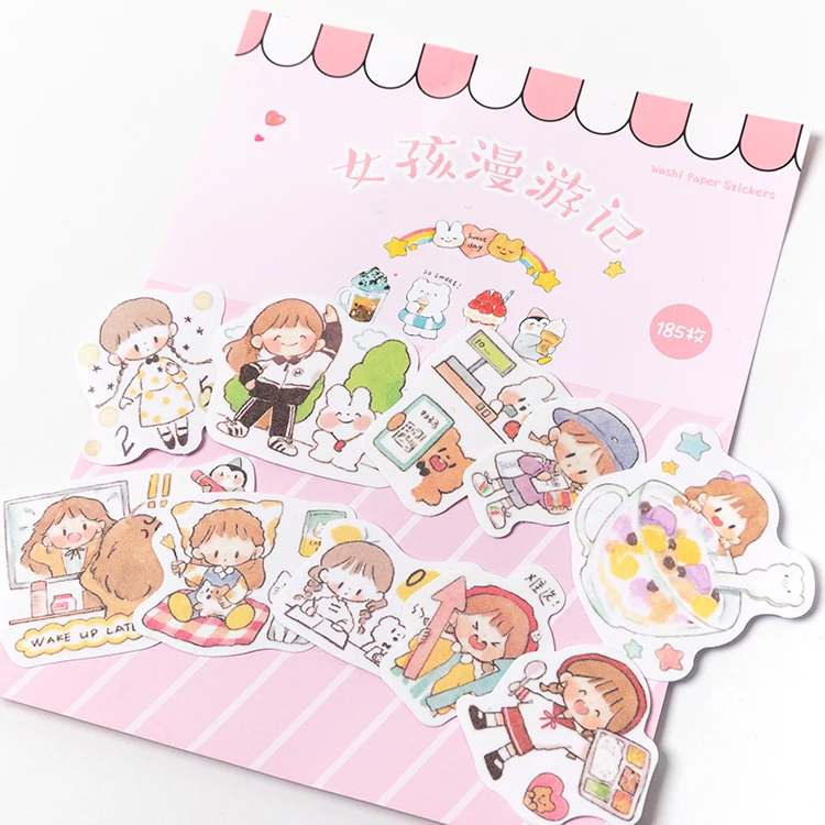 185pcs/lot Kawaii Stationery Stickers Cartoon Girls Diary Planner Decorative Mobile Sticker Scrapbooking DIY Craft Sticker