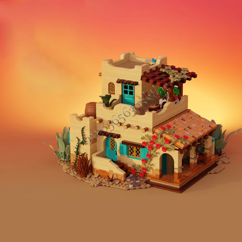 2069 قطعة تخصيص MOC منازل أدوبي التقليدية عند مراعي الغروب مريح البناء بنة نموذج لعب طفل هدية الكريسماس