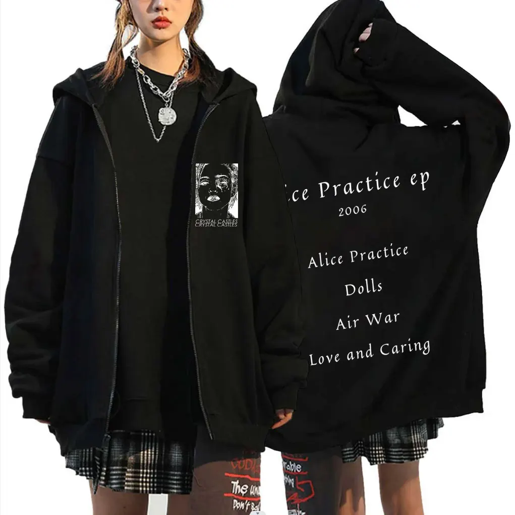 

Crystal Castles Alice Practice Merch Zipper Hoodie Men Women Vintage Rock Oversized Zip Up Jacket Male Fleece Zip Up Sweatshirt