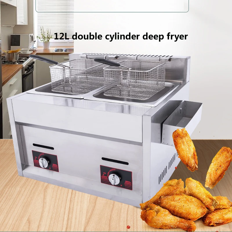 

Commercial Gas Fryer 6L*2 Deep Stainless Steel Machine Two Tanks Double Sieve Chicken / French Kitchen Restaurant Food