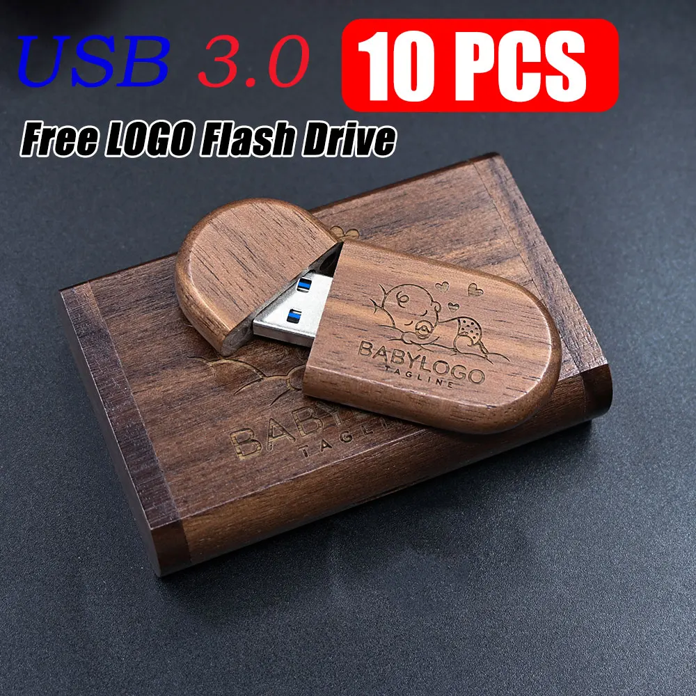 10pcs USB 3.0 Wooden Memory Stick Usb Flash Drive Pen Drive Pendrive 4GB 16GB 32GB 64GB U Disk Wedding Gift Free Custom Logo