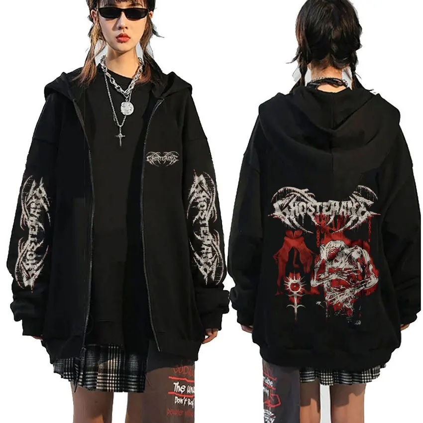 Ghostemane Graphic Zipper Hoodie Male Fashion Hip Hop Trend Zip Up Jacket Men's Vintage Gothic Oversized Hoodies Male Streetwear