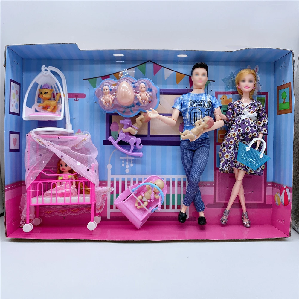 

Fashion 5 Person Families Lover Couple Baby Dolls Girls Boys Miniature Dollhouseu Accessories For Barbie 11.5'' Dolls Children