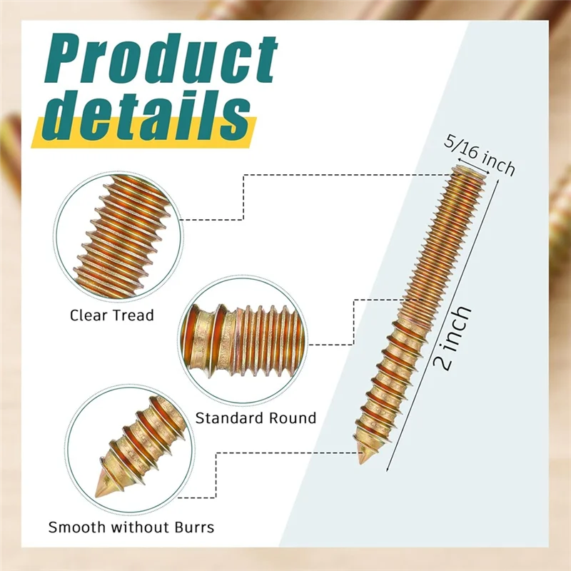 A74E-Hanger Bolts 5/16-18 X 2 Inch 20 Pack Double Headed Self Tapping Screw Threaded Rod Screws With Driver Included