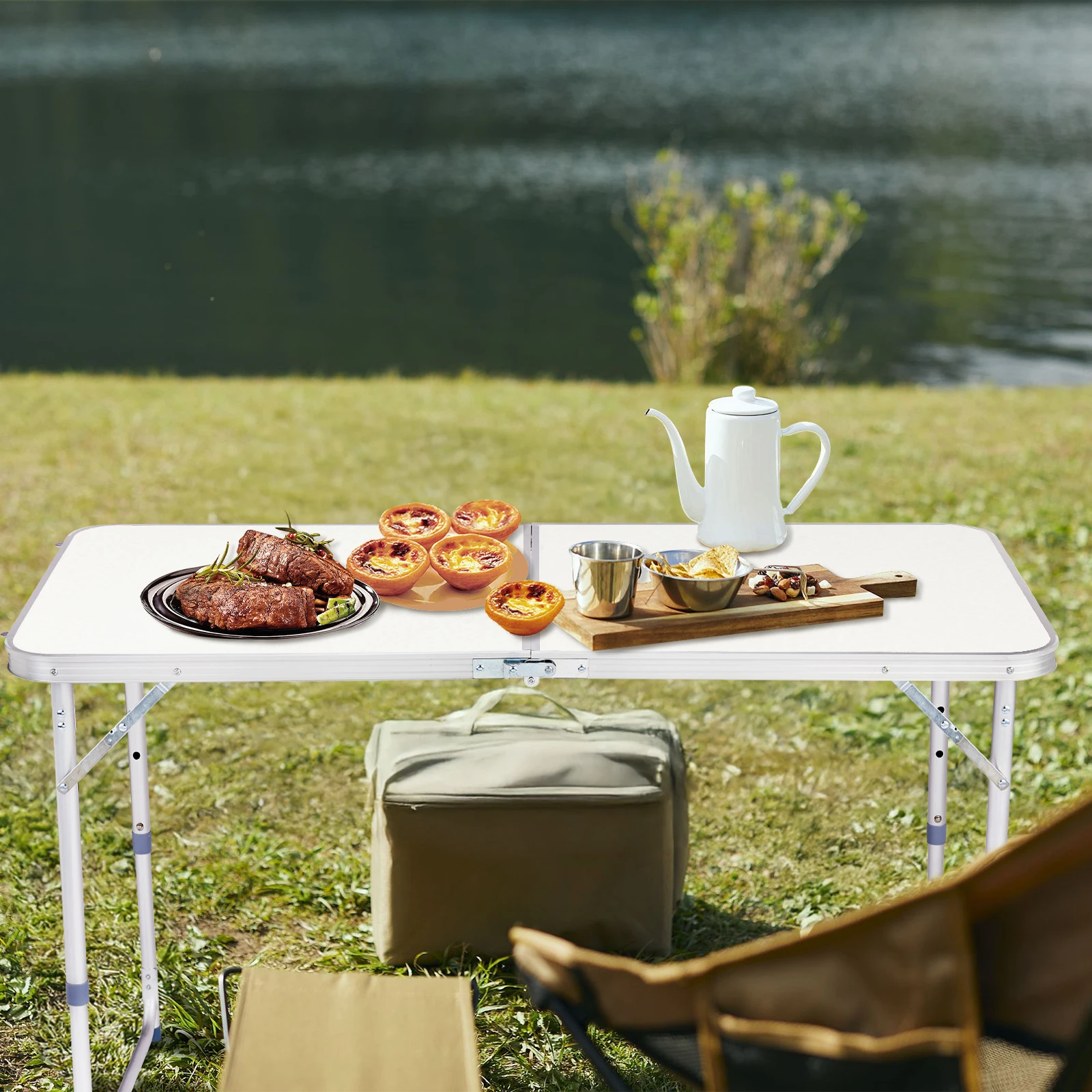 

4Ft Portable Multipurpose Folding Table - White, Adjustable Height, Durable Design for Family Reunions, Camping, Picnics
