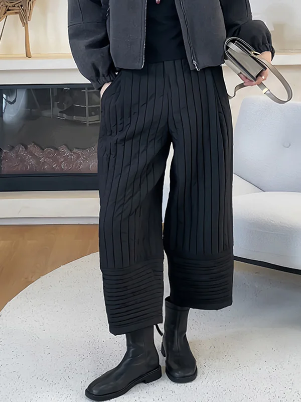 شتاء جديد حجم كبير فضفاض مستقيم الساق السراويل النسائية الدافئة شريط غير رسمي القطن شغل Bootcut بنطلون عالية الخصر Thiened #3