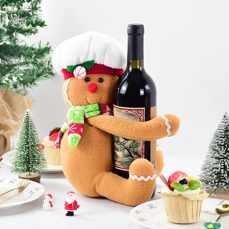 Christmas Decoration Supplies Couple Gingerbread Man Wine Bottle Hug Doll Hugged Christmas Tree Topper DIY Xmas Party Decors