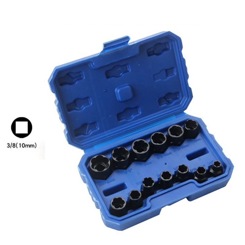 13 Pieces Of Broken Nut Extractor Kit Are Used To Remove Peeled, Freeze And Fillet Bolts, Nuts And Screws Durable Easy Install