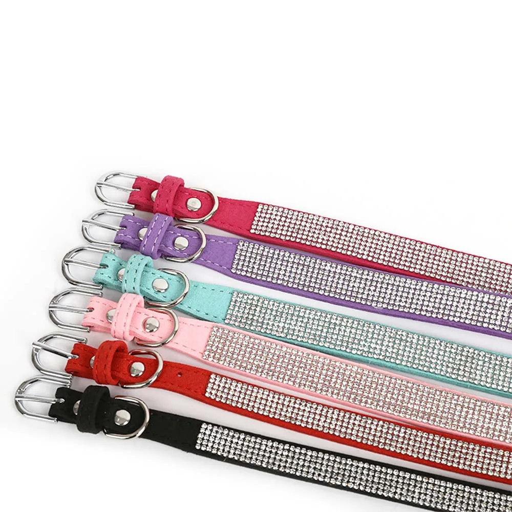 Bling Crystal Dog Collars for Small Large Dog Adjustable Soft Leather Rhinestone Luxury Dog Collars for Puppy Dog  Necklace