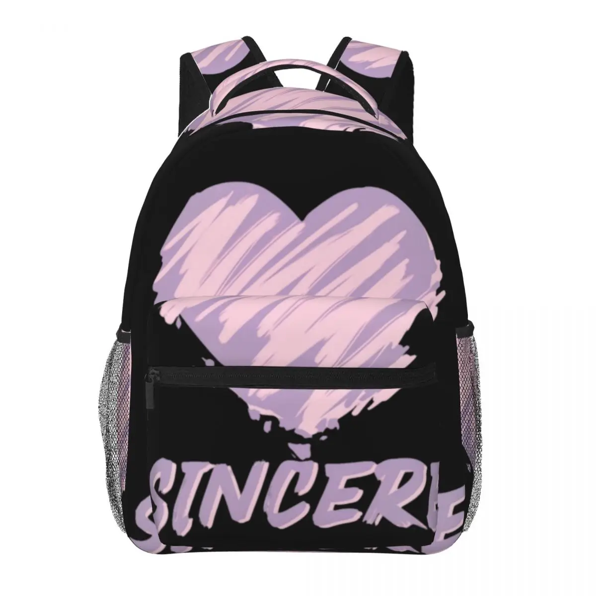 Lilac Cute Student Backpack Center Sincere Brush Heart Minimalist Brush Lettering Lavender Pink Whit Purple Daypack for School