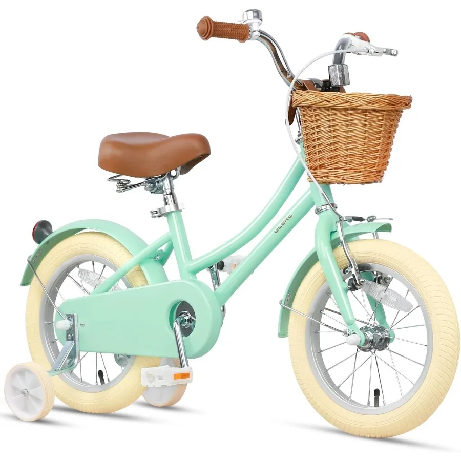 

12-20 Inch Retro Cruiser Bike for 2-13 Year Olds with Wicker Basket and Training Wheels Kickstand Multiple Colors Ideal for Out