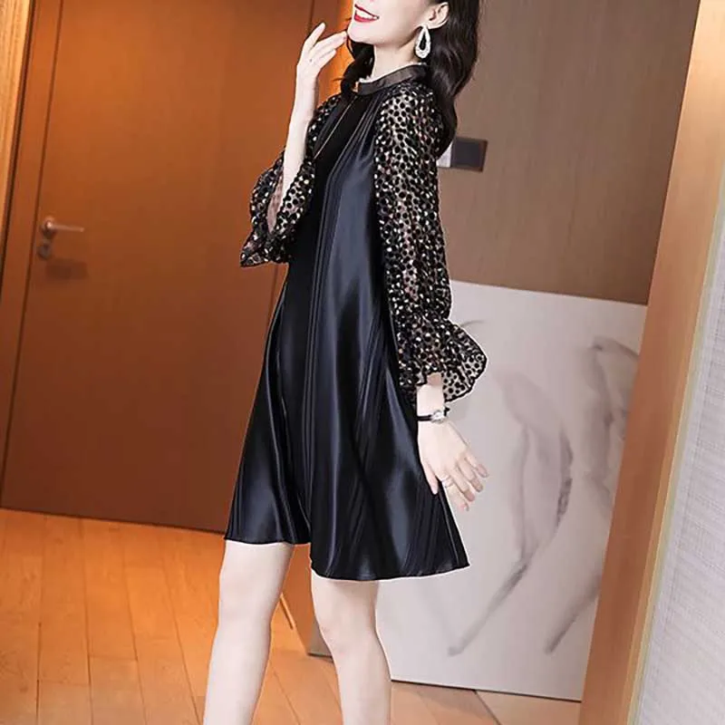 Elegant Stand Collar Ruffles Polka Dot Flare Sleeve Mini Dress Women\'s Clothing 2024 Summer New Loose Office Lady Ladies Dresses