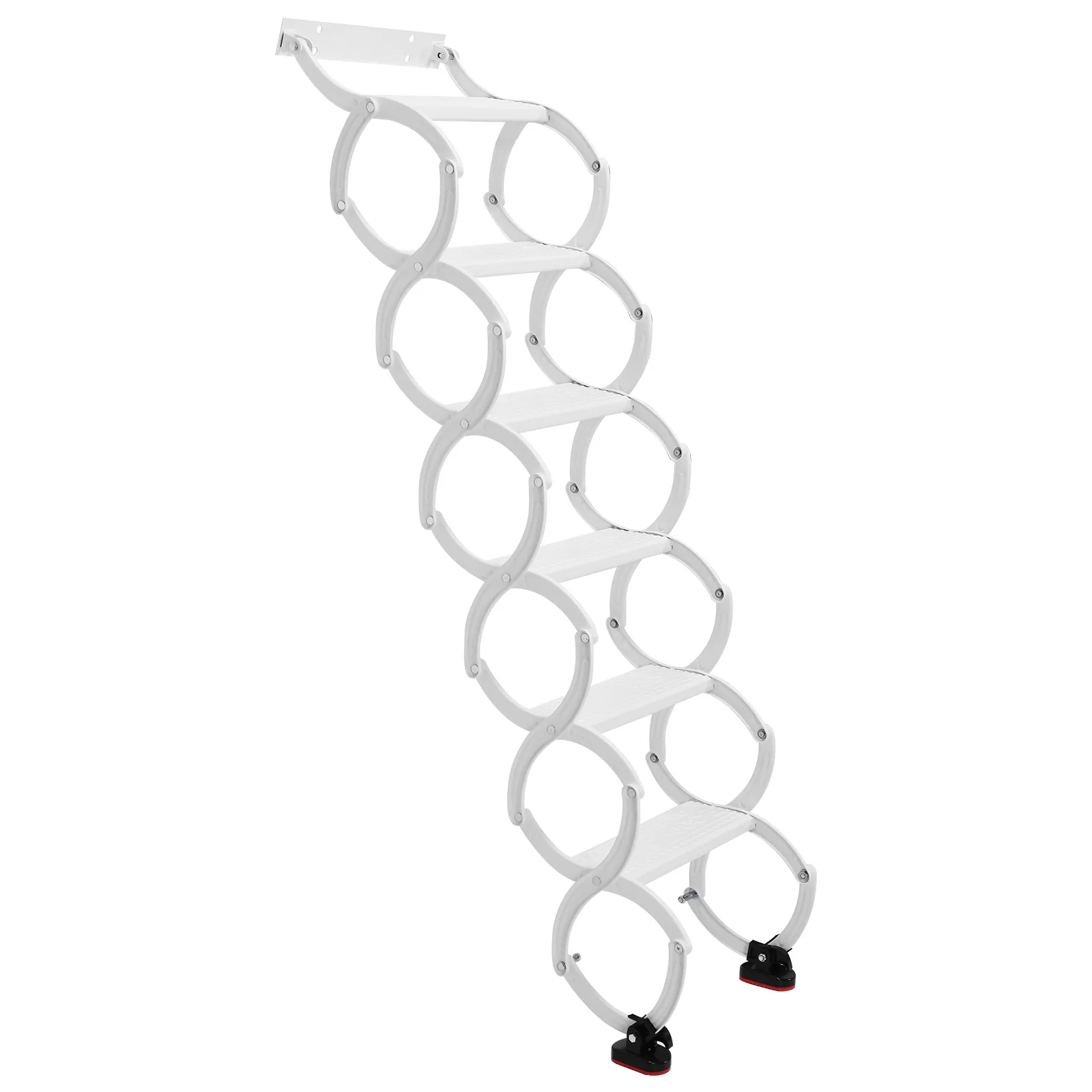 

5-8 Steps Wall Mounted Folding Retractable Loft Ladders Anti-Slip Steps Retractable Ladder 49in-78in Vertical Height for Garages