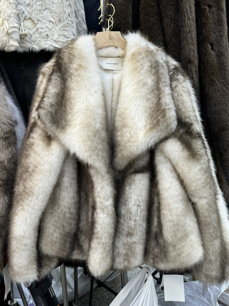  Thickened  Fur Coat Women's Winter Outerwear Fluffy Collar Premium Quality Simulation Leather Warm Casual Coat
