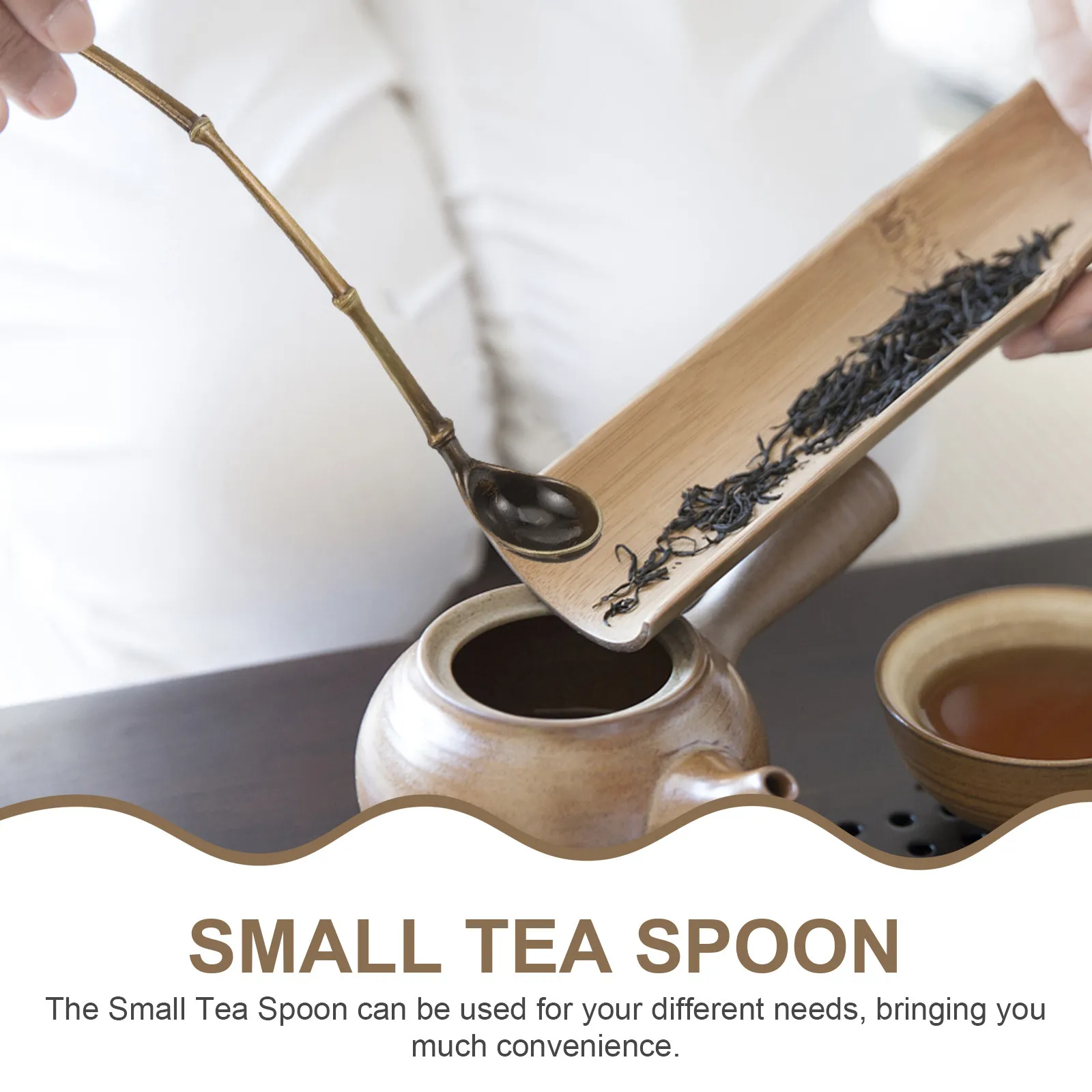 

Sturdy Alloy Mini Water Scoop For Tea Leaves Salt Milk Multi-Function Metal Scoop Curved Handle Decorative