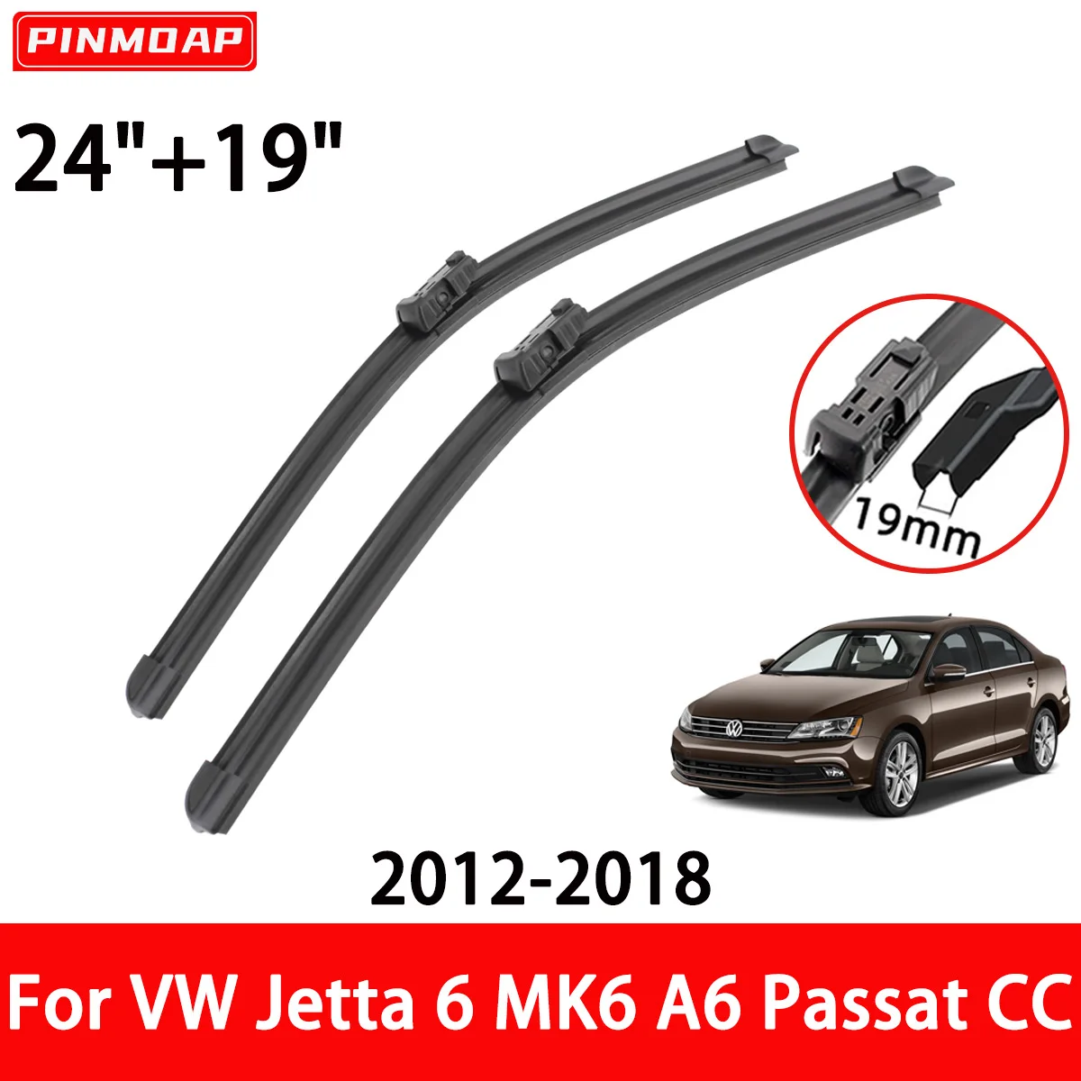 Auto Scheibenwischer Geeignet Für VW Jetta 6 MK6 A6 Passat CC 2012-2018 Front Wischer Klinge Pinsel Zubehör 24 "+ 19" Wischer Kit