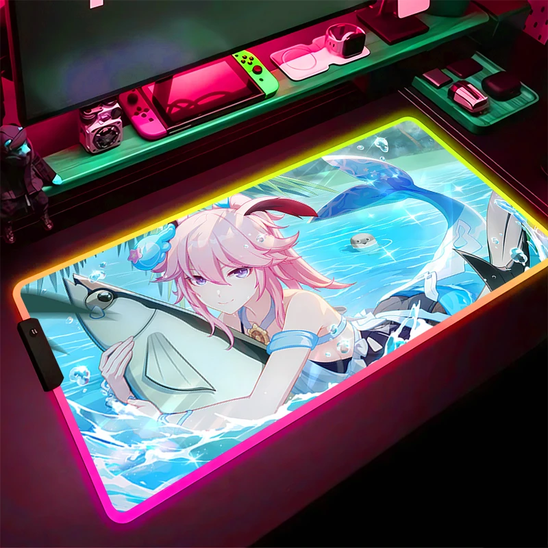 

RGB Mouse Pad Non-Slip Rubber Edge locking mousepads Game play mats notebook computer Yae Sakura Honkai Impact 3 Home Decor