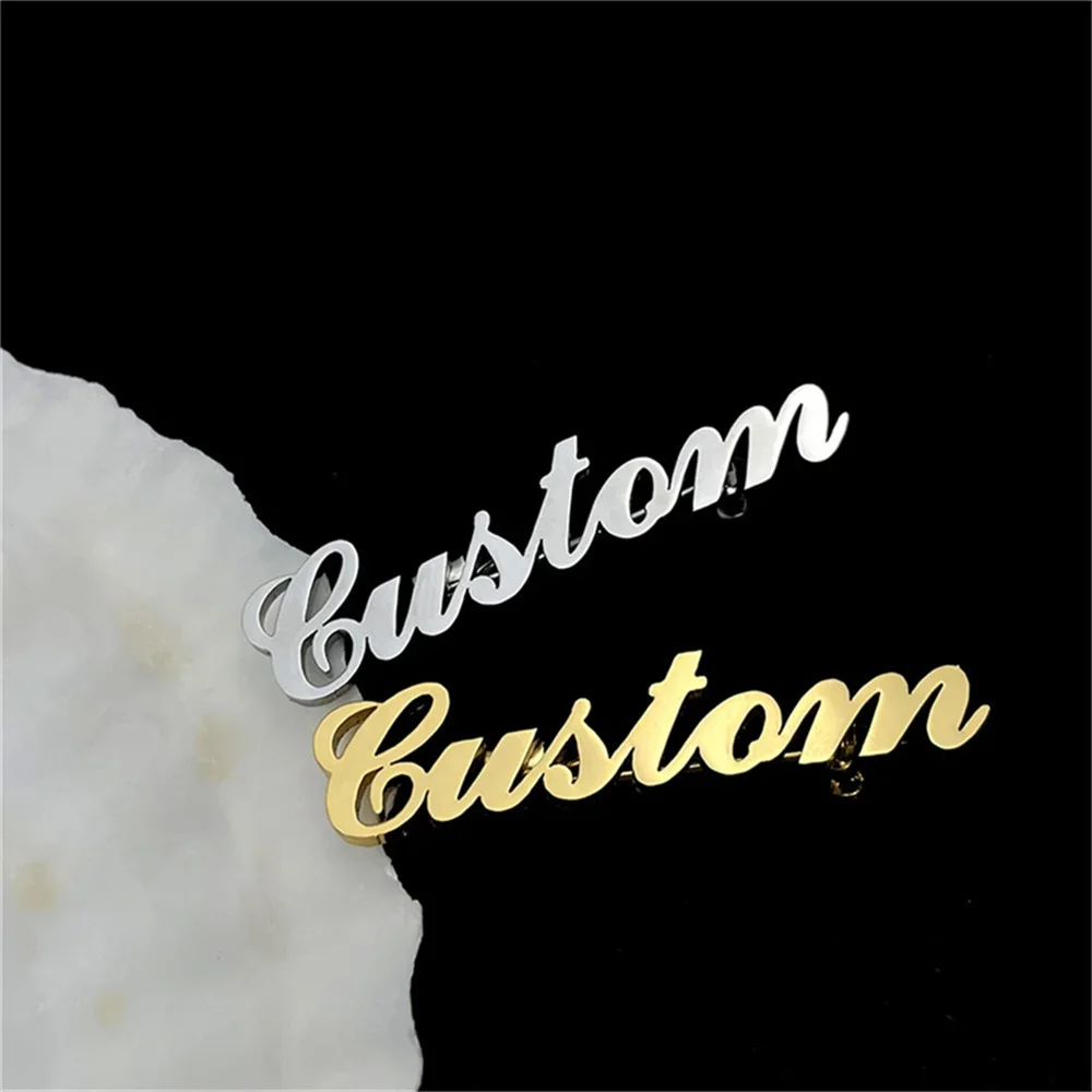 

Personalized Customized Name Brooch For Women Stainless Steel Custom Nameplate Gold Color Lapel Charm Men Jewelry Couple Gifts