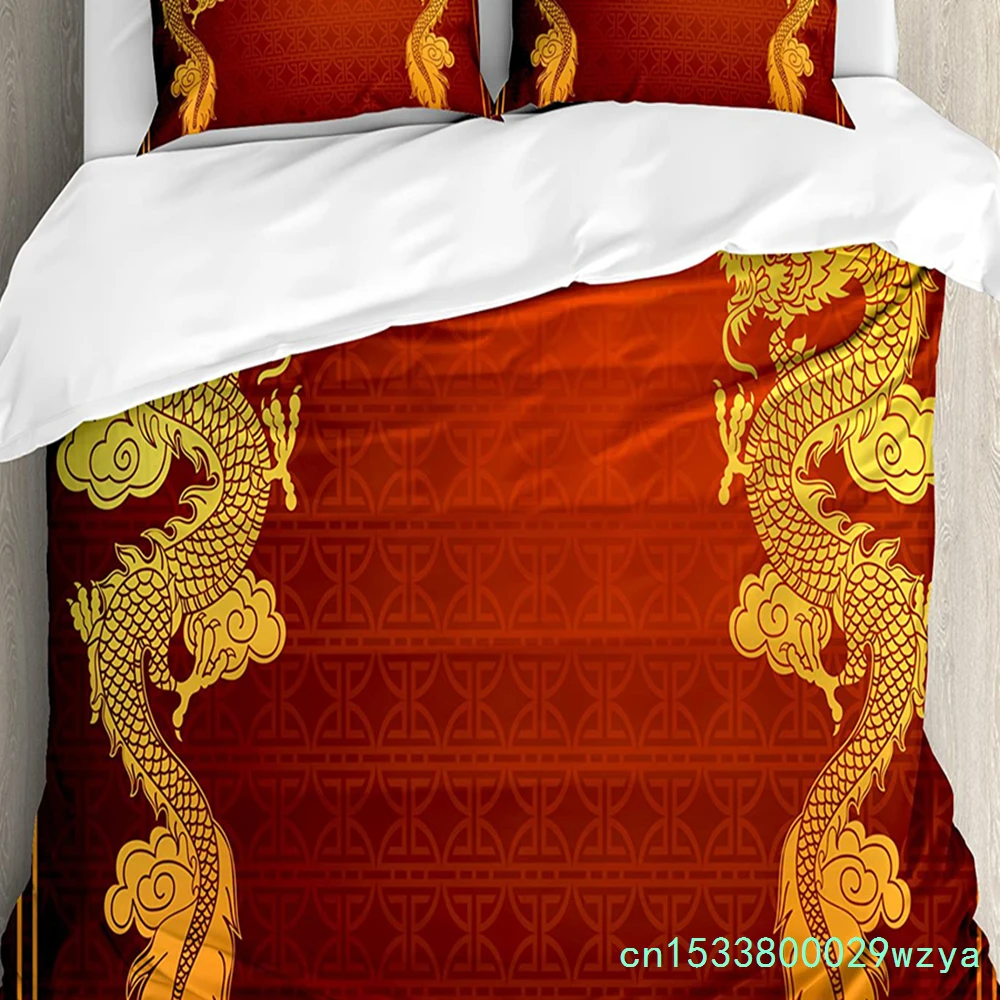 Dragon Bedding Set For Bedroom Bed Home Chinese Heritage Historical Asian Eastern Motif W Duvet Cover Quilt Cover And Pillowcase
