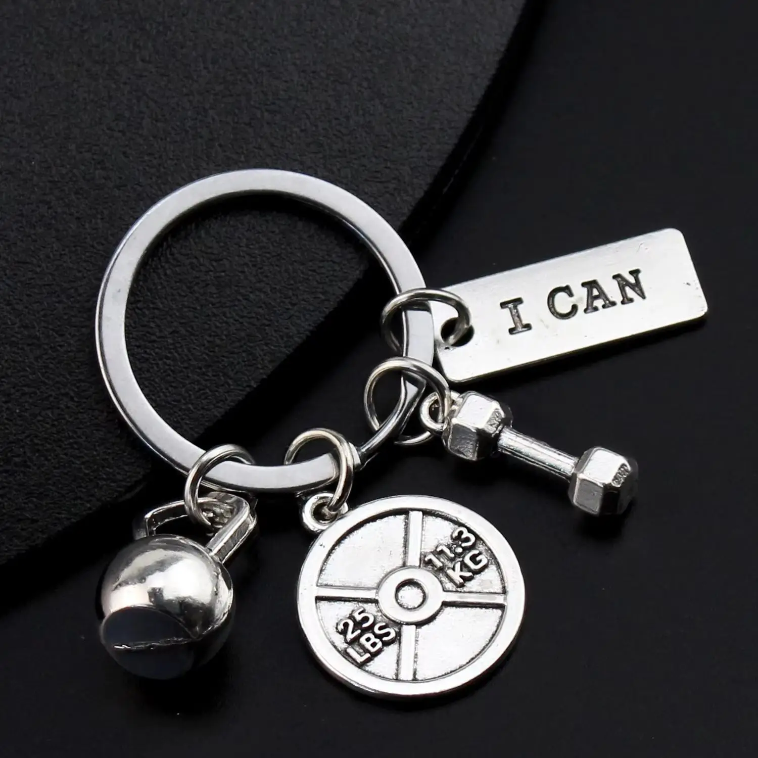 Retro Strength Sports Barbell Dumbbell Charm Weight Fitness With Words Gym Crossfit Gifts Keyring Car Key Rings For Men Gift