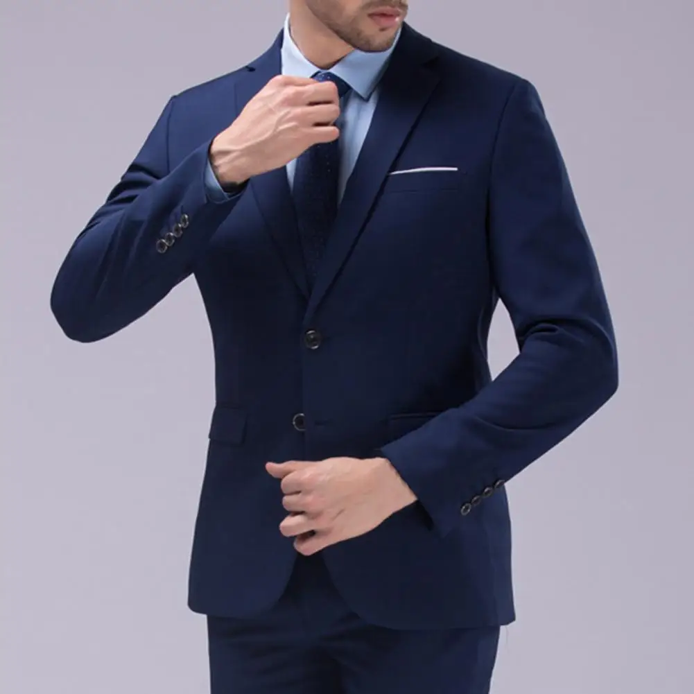 Men Blazer Pants Set Handsome Solid Turndown Collar Long Sleeve Two Buttons Slim Fit Formal Suit Wedding Banquet Groom Suit