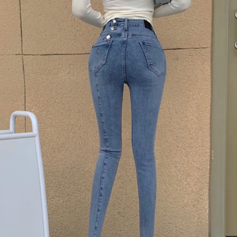 Sexy High Waist Skinny Jeans Women Spring Fall Stretch Pencil Pants Korean Style Slim Fit Denim Trousers