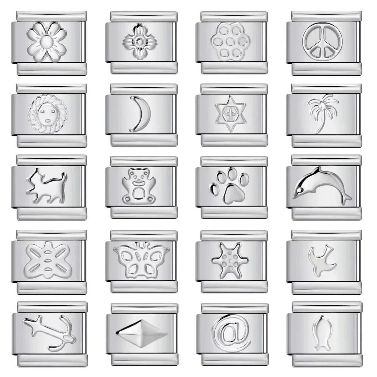 

New Silvery Color Stamping Pattern Italian Charm Fashion Links Fit 9mm Stainless Steel Bracelets DIY Jewelry Making Wholesale