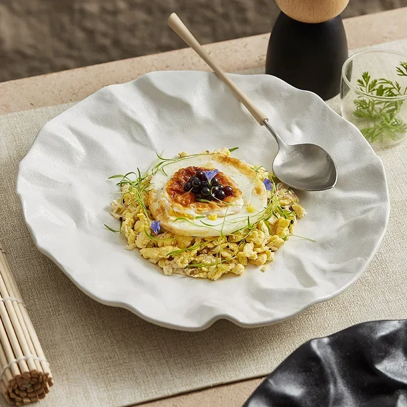 Pleated flat plate ceramic stir-fry plate 2022 new steak plate home high-end good-looking Japanese Western food dinner