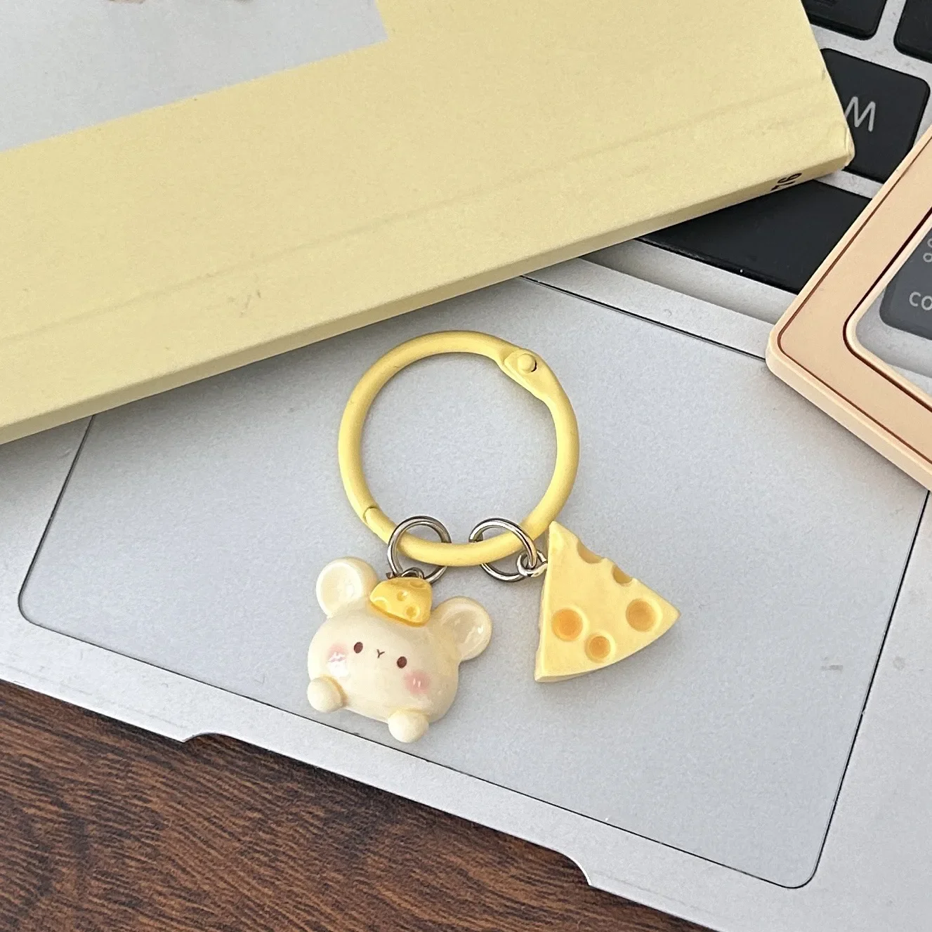 Cute Cartoon Cheese Mouse Keychain for Women Kawaii Bag Pendant Resin Animal Keyring DIY Key Chains Trinket Gifts for Girls