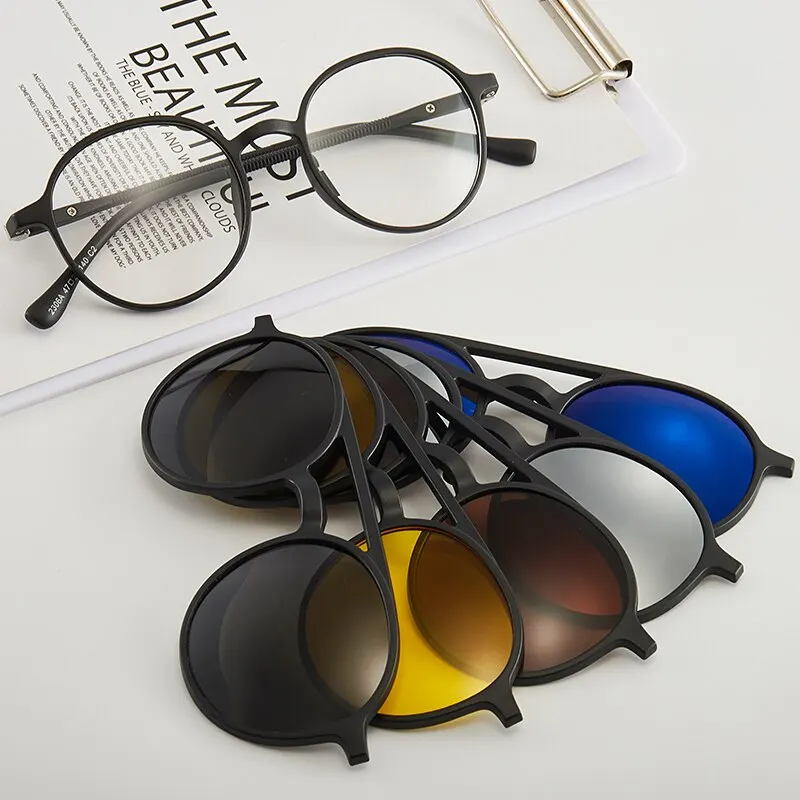 6 In 1 Men Women Polarized Optical Magnetic Sunglasses Clip Magnet Clip on Sunglasses Polaroid Clip on Sun Glasses Frame And Bag