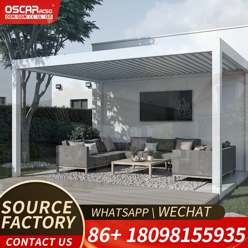 Modern Aluminum Pergola with Retractable Canopy for Rooftop Terrace Patio Durable Outdoor Shade Structure for Backyard Garden pe