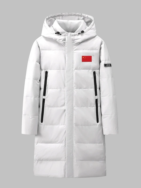 

Men's Winter Thiened White Du down Jaet Mid-Length Faionable Windproof Outdoor Sportswear Polyester Fiber Coat