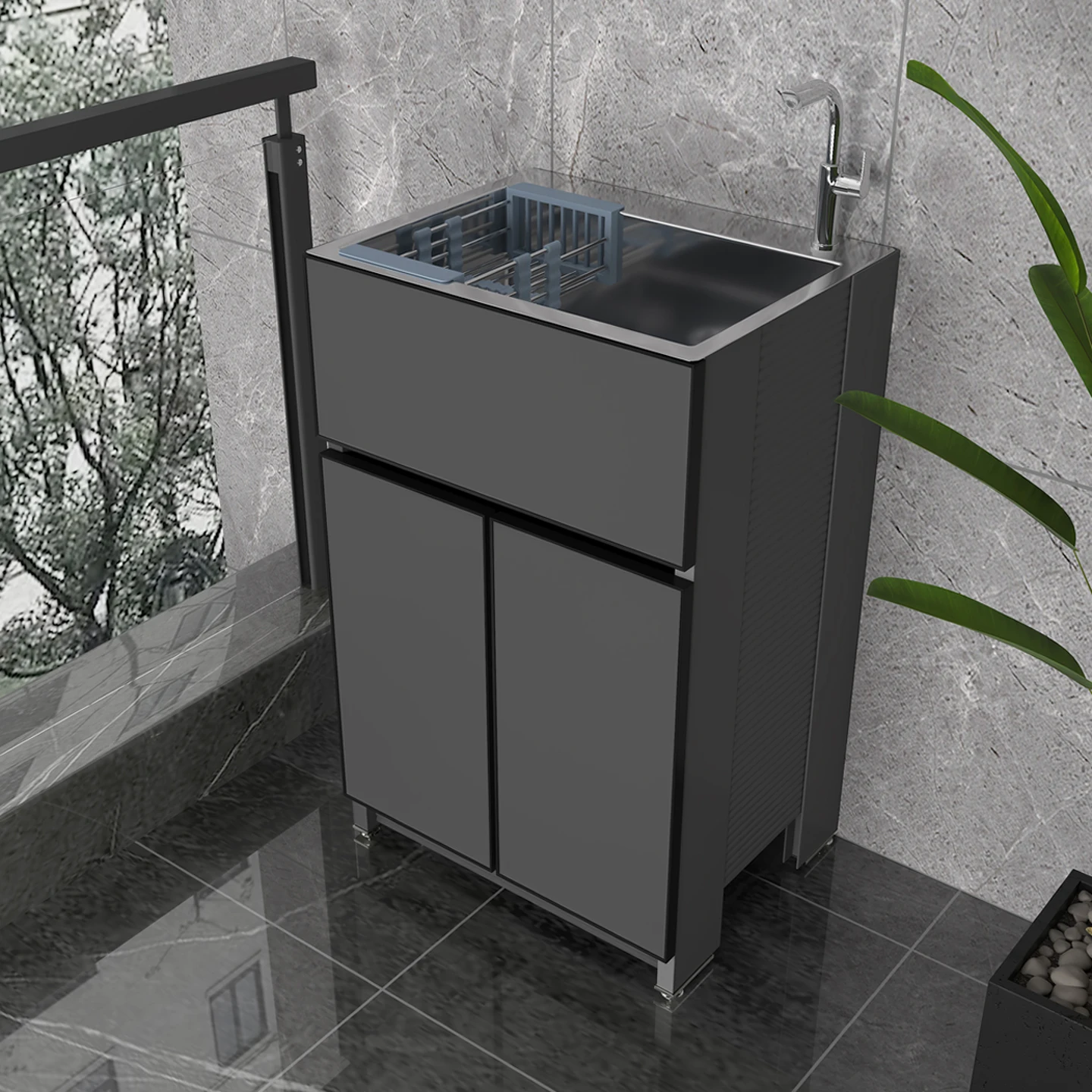 

Balcony Space Aluminum Laundry Pool Integrated Cabinet Stainless Steel Sink Cabinet Dishwasher Kitchen Small Unit Household Bath