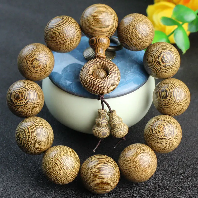 Chicken Wing Wood Bracelet Single Circle Wooden Buddhist Bead Bracelet for Men and Women Couples, Resembles Golden Silk Sandalwo