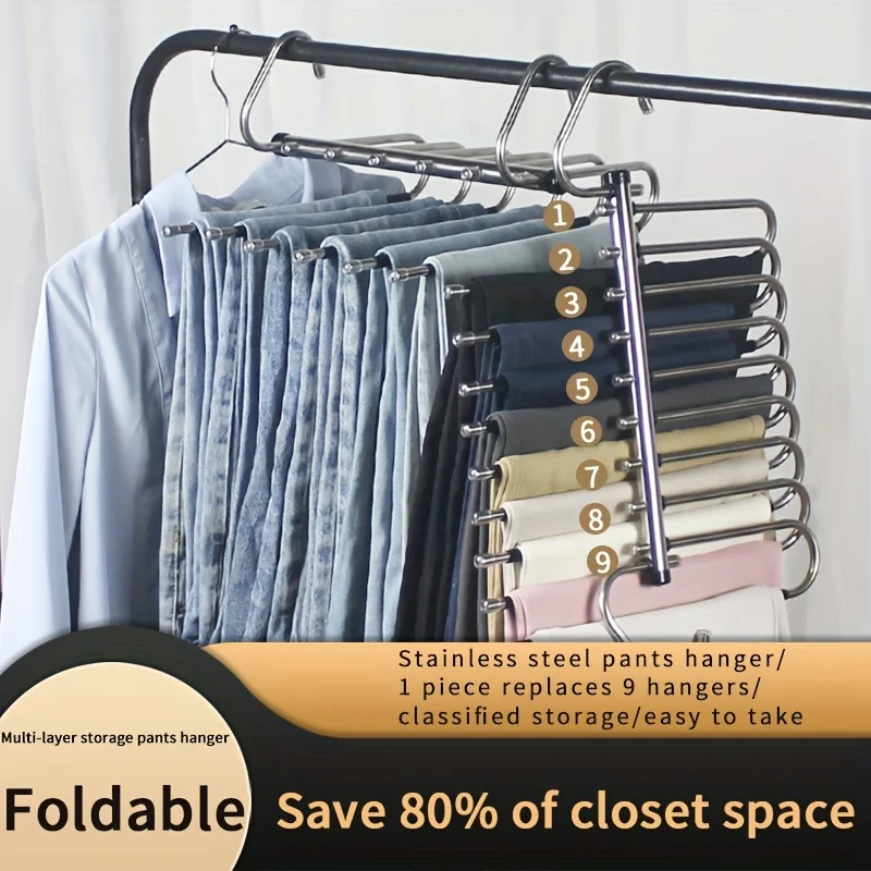 2pcs-9-layers-pants-hangers-space-saving-jeans-hangers-non-slip-stainless-steel-multifunctional-rack-u-type-closet-organizer