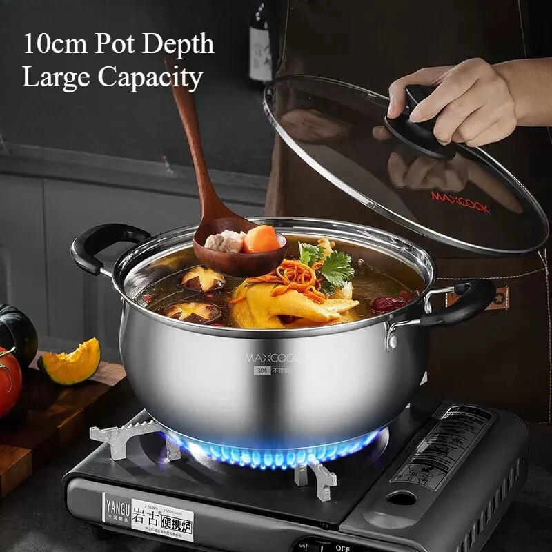 304 Stainless Steel Soup Pot, Thickened Composite Bottom, Suitable for Gas Stove and Induction Cooker