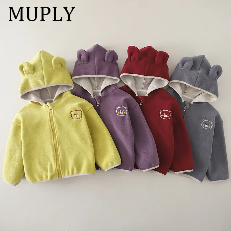 Kids Warm Fleece Hooded Coat Autumn Winter 3D Bear Ear Zip‑Up Jacket Cute Cartoon Outerwear For Toddler Boys Girls