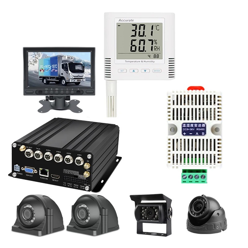 Cold Chain Vehicle Temperature and Humidity Monitoring Solution With 4-channel 4G GPS WIFI MDVR Monitor and Cameras System