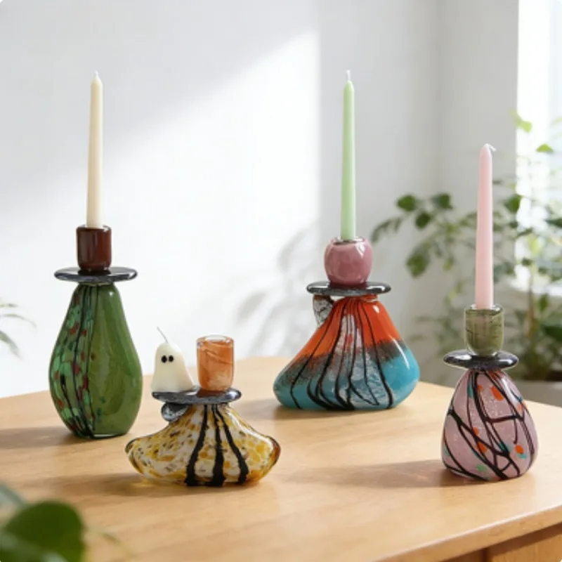 Nordic Colored Glass Candle Holder Trendy Restaurant Decor Minimalist Wedding Home Decoration