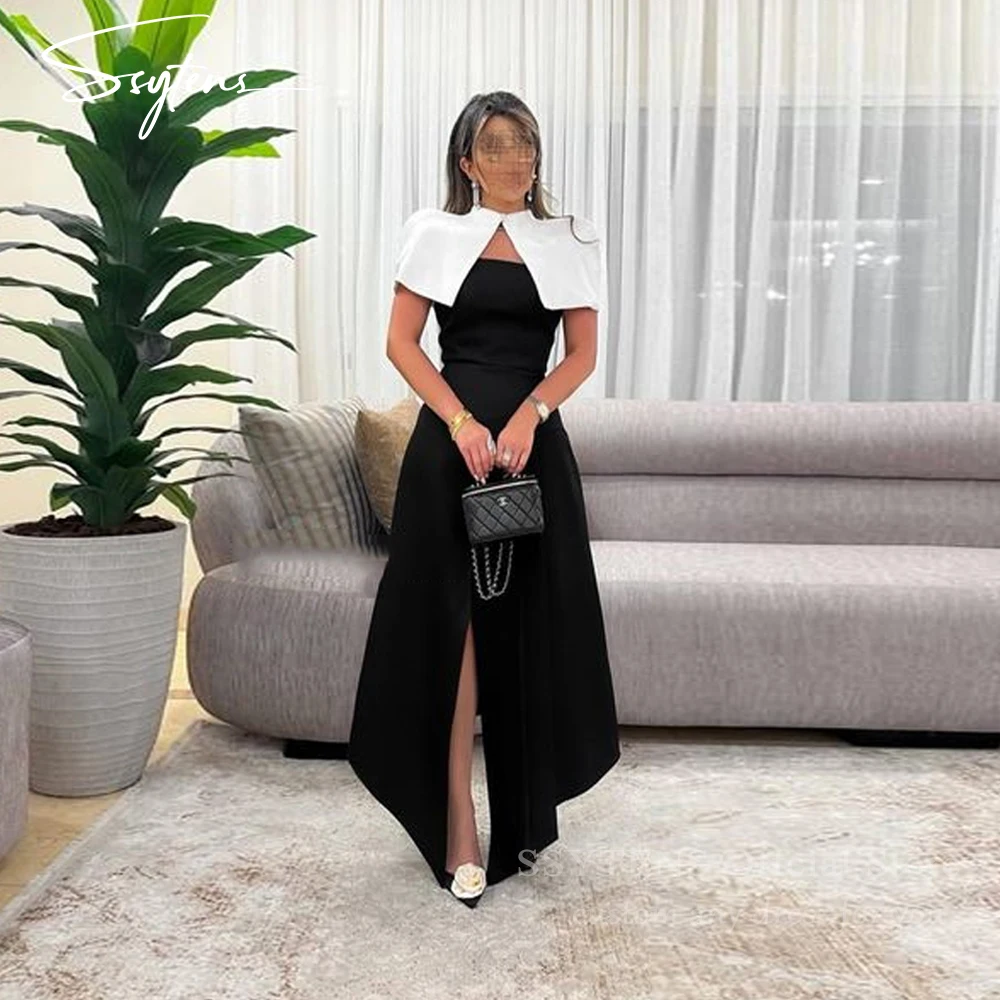 

SSYTENS Vintage A Line Evening Dresses With Jacket Slit Formal Gowns Women Customized Elegant Black Satin Special Occasion Dress