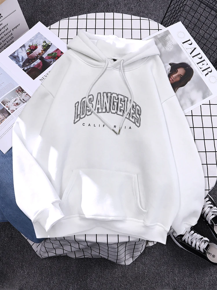 Los Angeles, United States Double Outline Women Sweatssports Warm Sweatshirt Casual Hat Rope Pullover Harajuku Hooded Sweatwears