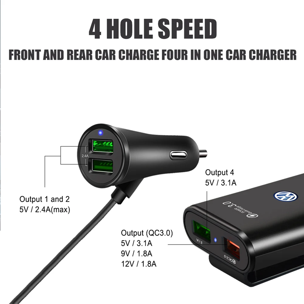 Car Charger Adapter USB Hanging Cell Phone Fast Charger For Volkswagen Vw Tiguan Jetta Mk6 Scirocco Polo Touran Golf Rline Tharu